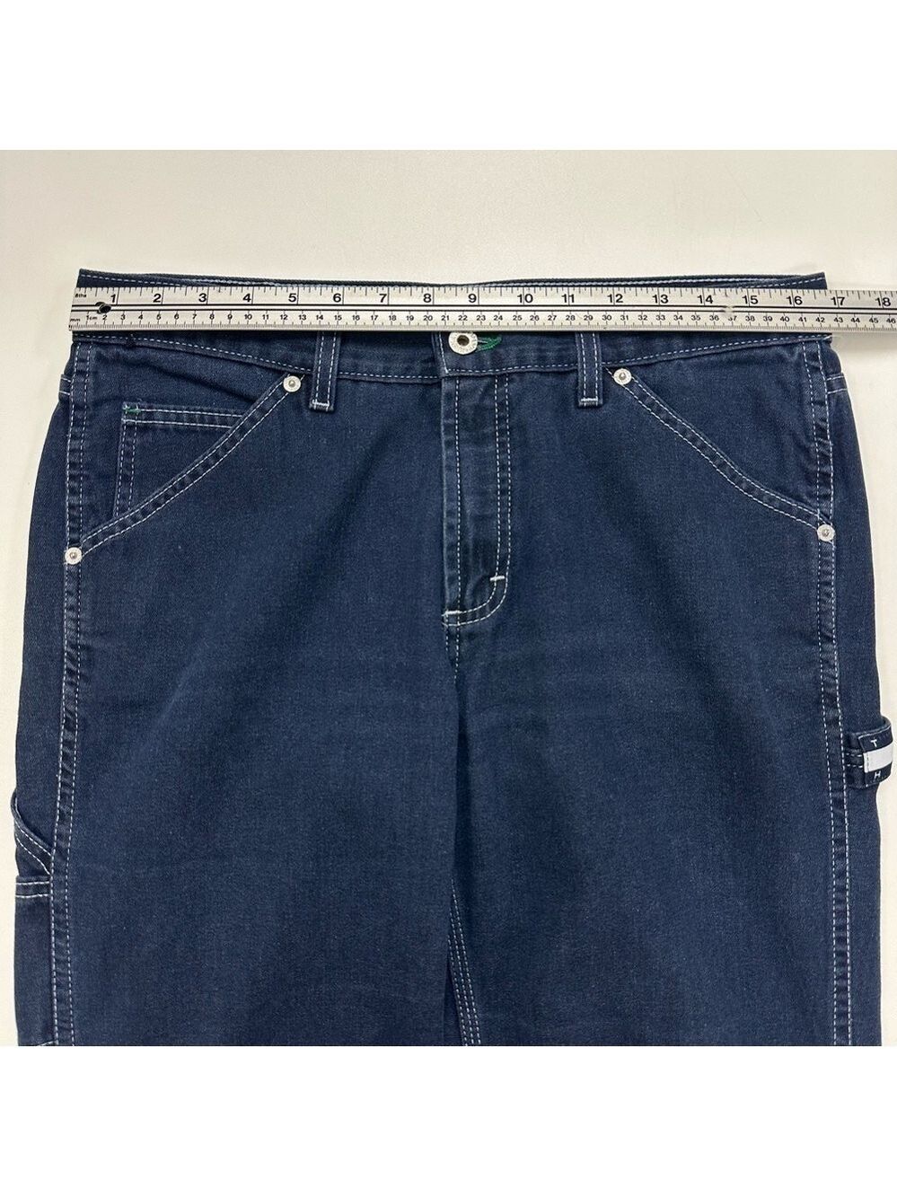 90s Vintage Hilfiger men denim carpenter jeans Size 32in Inseam 31.5in - Picture 8 of 16